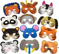 Maski Piankowe Zwierzęta Słoń Zebra Urodziny 12Szt