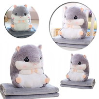 MASKOTKA PRZYTULANKA PODUSZKA CHOMIK Z KOCYKIEM KOC 100X160CM SZARY