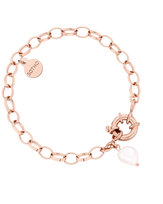 Masywna bransoletka z różowego złota z ozdobnym zapięciem i naturalną perłą