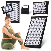 Mata do akupresury ECO lniana z włóknem kokosowym i poduszką z gryki – 68 cm HyperMotion czarno-biała