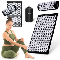 Mata do akupresury z poduszką i pokrowcem - 72 cm HyperMotion czarno-biała