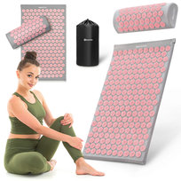 Mata do akupresury z poduszką i pokrowcem - 72 cm HyperMotion szaro-różowa