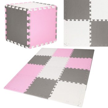 Mata piankowa kwadraty 118x90 cm szare białe różowe puzzle pianka EVA - Springos