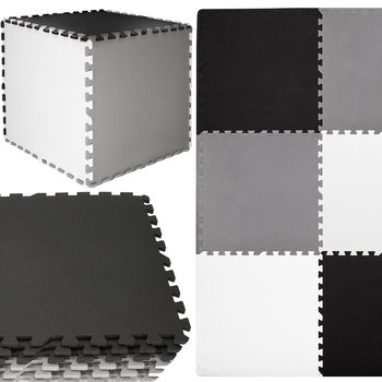 Mata piankowa kwadraty 179x179 cm szare, czarne, białe puzzle pianka EVA - Springos