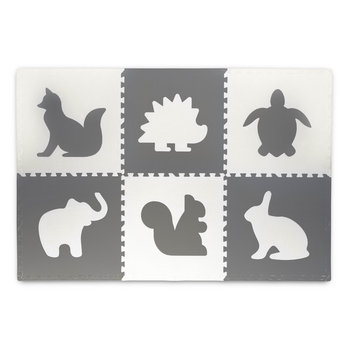 Mata piankowa puzzle edukacyjne, Zwierzątka, 60x60 cm, 6 szt., szara, Ricokids - Ricokids