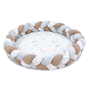 Mata podłogowa dla dzieci z ozdobną poduszką - Mata do zabawy jako przytulny materac lub okrągły składany kocyk do raczkowania 100 cm Sówki - Totsy Baby