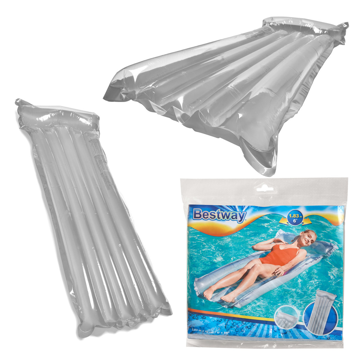 Фото - Іграшка для купання MATERAC DMUCHANY do pływania plażowy na basen dwukomorowy szary