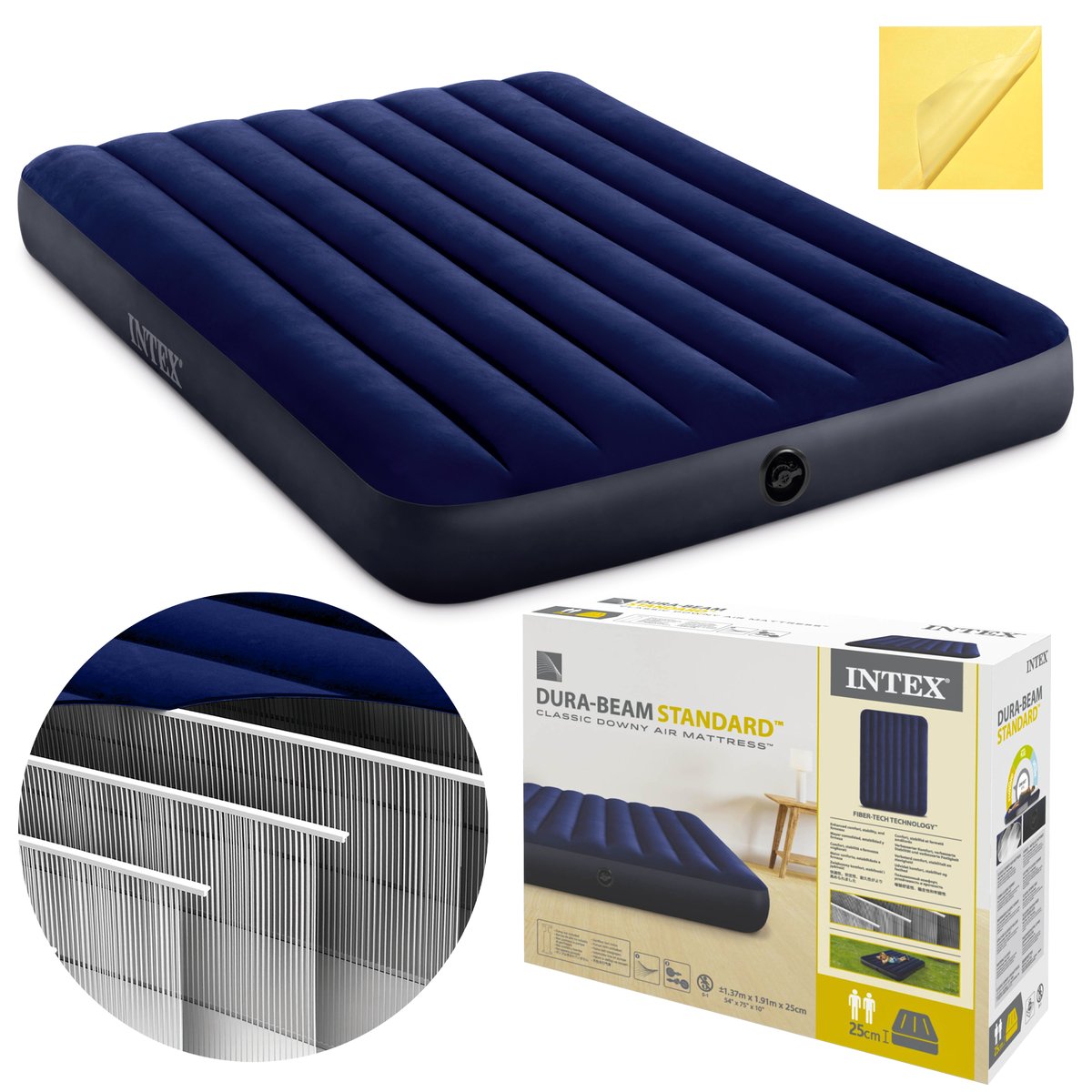 Materac Dmuchany Dwuosobowy Welurowy Łóżko do Spania Pompowany INTEX 57555