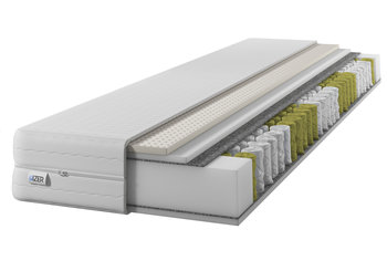 Materac IZER 100x190 | z LATEKSEM | dwustronny H3 | 7 stref | rdzeń ze sprężyn kieszeniowych | pikowany pokrowiec | materac sprężynowy GL - Izer