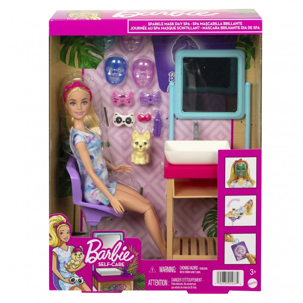 Mattel, Barbie domowe spa maseczka na twarz zestaw z lalką-Zdjęcie-0