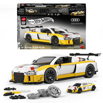 Mattel Brick Shop, Klocki Hot Wheels Speed Series ’15 Audi R8 LMS, Samochód do zbudowania 820 elementów, dla dzieci 10+ i kolekcjonerów JFT18
