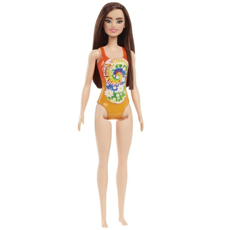 Zdjęcia - Lalka Barbie Mattel,   Plażowa w pomarańczowo-żółtym kostiumie 