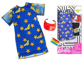 Mattel, sukienka w gwiazdy i akcesoria dla lalki Barbie Wonder Woman
