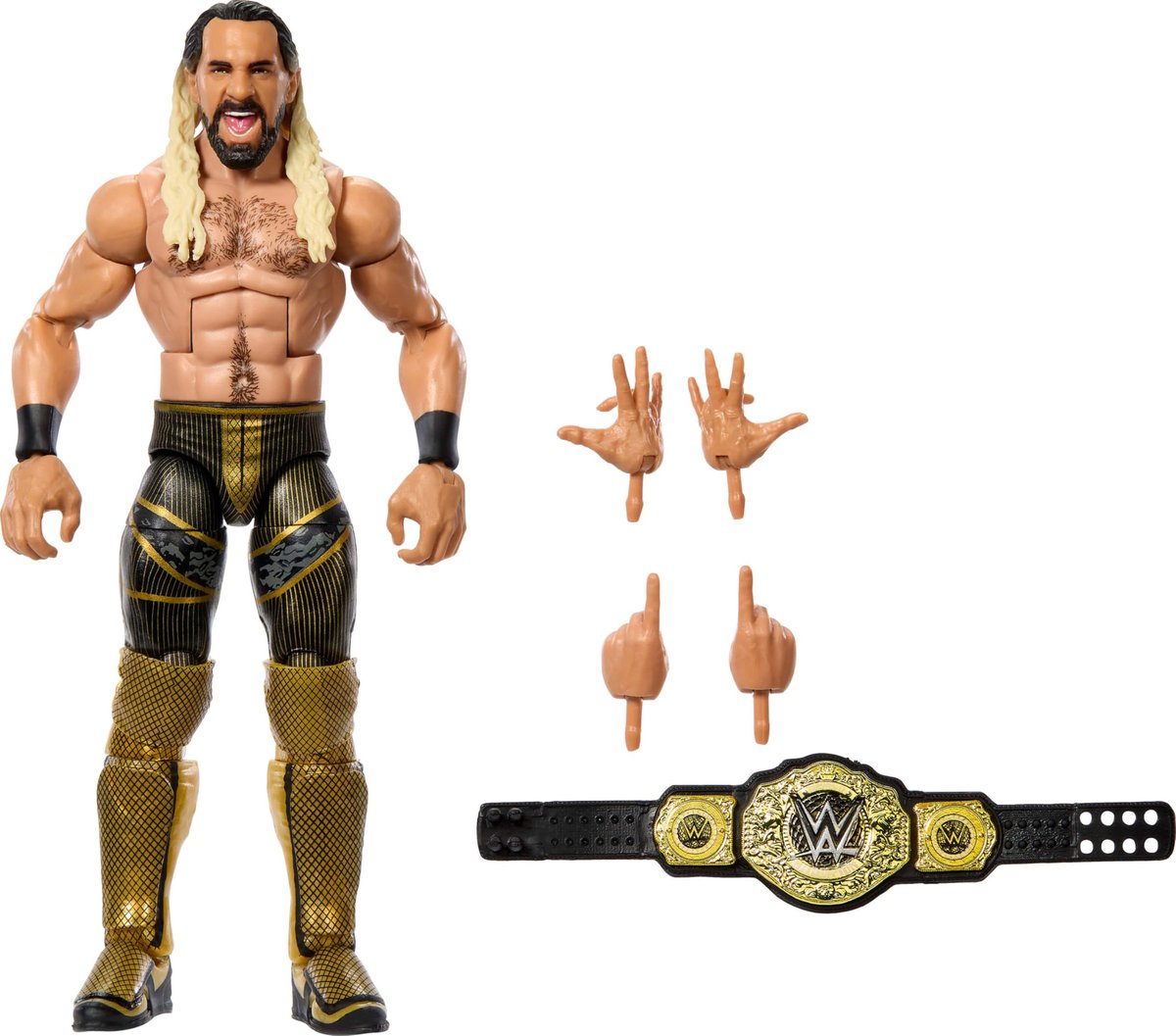 Mattel WWE Top Picks Elite Actionfigur & Zubehör-Set, Seth Rollins 15,2 cm, Sammlerstück mit austauschbaren Händen, Ringgetriebe und 25 Gelenkpunkten, HTX72, Mehrfarbig