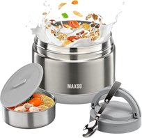 MAXSO izolowany próżniowo pojemnik na lunch ze składaną łyżką i torbą termiczną