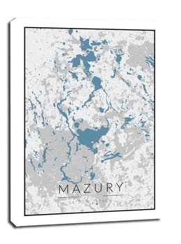 Mazury mapa czarno biało niebieska - obraz na płótnie 61x91,5 cm - Galeria Plakatu