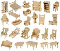 Mebelki dla LALEK DREWNIANE EKO do samodzielnego składania KREATYWNE 34 szt