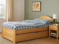 MEBLE DOKTÓR Łóżko 90x200 drewniane z szufladą tył obniżony Miki, kolor dębowy