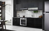 MEBLE KUCHENNE KUCHNIA CZARNY POŁYSK SZARY POŁYSK Z BLATEM 260CM MARCO