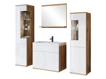 Meble łazienkowe Nairobi z umywalką, Wotan/Biały połysk z oświetleniem LED - Mirjan24