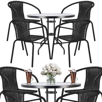 Meble na balkon: stolik kawowy, 4 krzesła metalowe do ogrodu czarne - Springos