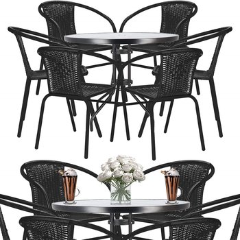 Meble na balkon: stolik kawowy, 6 krzeseł metalowych do ogrodu czarne - Springos