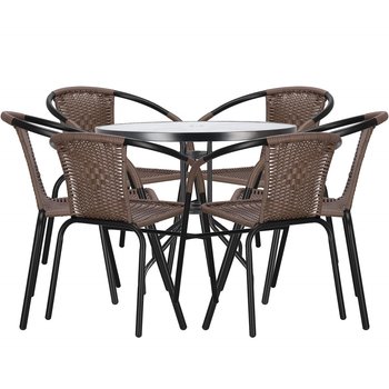 Meble na balkon: stolik kawowy, 6 krzeseł metalowych do ogrodu czarno-brązowe - Springos