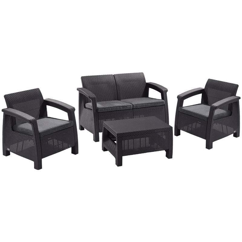 Meble ogrodowe CURVER Corfu Set, grafitowe, 4 elementy