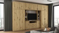 Meblościanka z szafą 380 cm do salonu dąb artisan