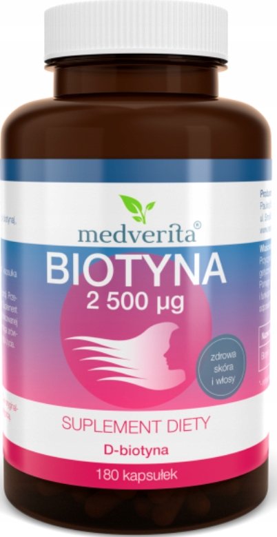 Фото - Вітаміни й мінерали UltraGym Suplement diety, Medverita, Biotyna 2500 Uq Włosy Skóra, 180 Kaps. 