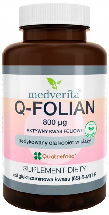 Фото - Вітаміни й мінерали Suplement diety, Medverita, Q-folian Kwas Foliowy 800uq Ciąża, 60 Kaps.
