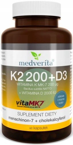 Фото - Вітаміни й мінерали Suplement diety, Medverita, Witamina K 200+ D3 2000, 60 Kaps.