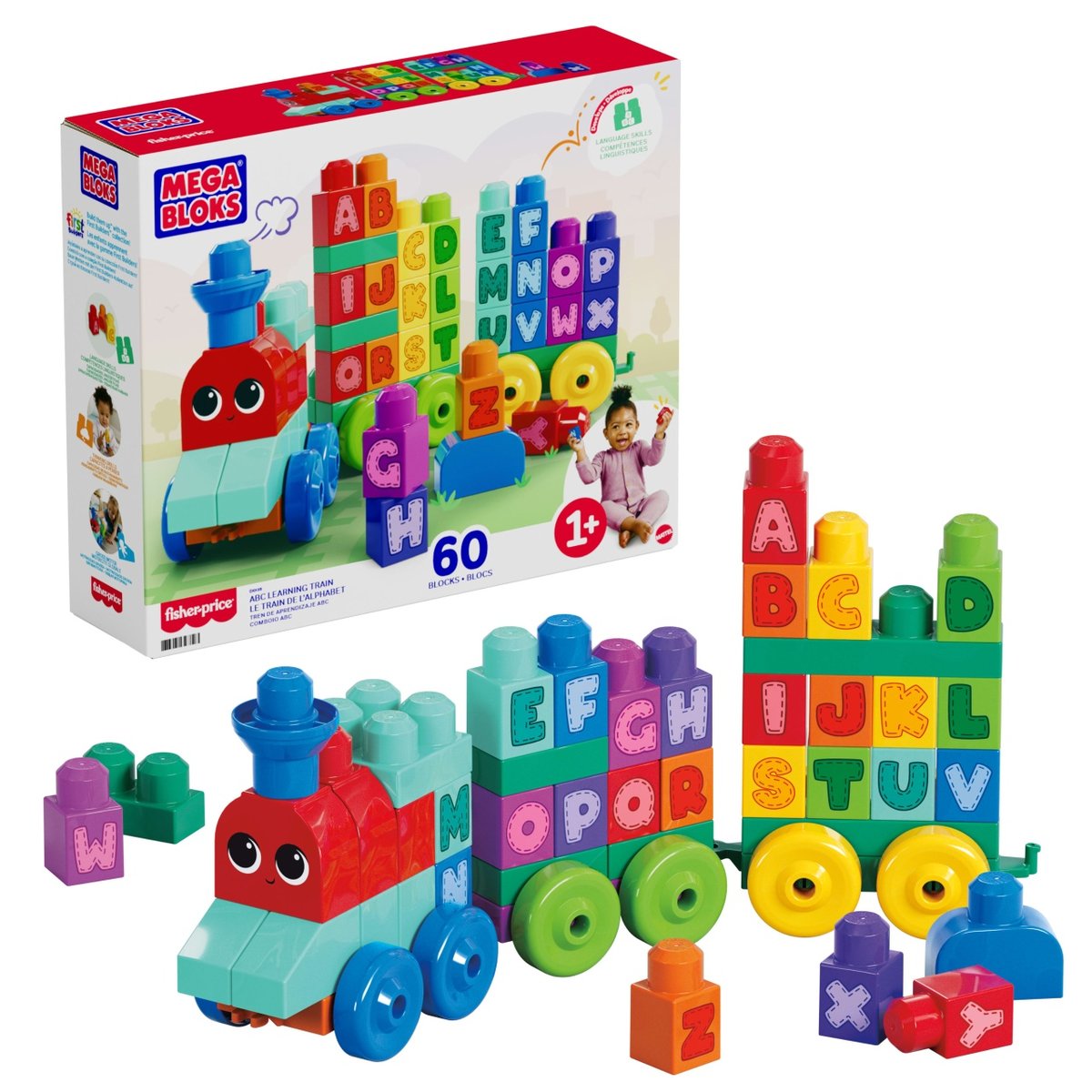 Mega Bloks Fisher-Price Pociąg ABC, Klocki, dla dzieci 1+ DXH35