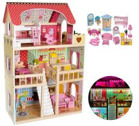 MEGA DOMEK DLA LALEK Drewniany 3 Piętra Światło LED Meble 90cm Realistyczny