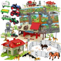 Mega Farma Gospodarstwo Rolne STODOŁA OBORA FGURKI ZWIERZĘTA SILOS + 3 TRAKTORY zwierzątka konie świnki Zestaw Małego Farmera + PLANSZA MAKIETA Doris