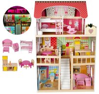 MEGA WILLA DOMEK DLA LALEK Drewniany XXL z Meblami Światłem LED i Schodkami