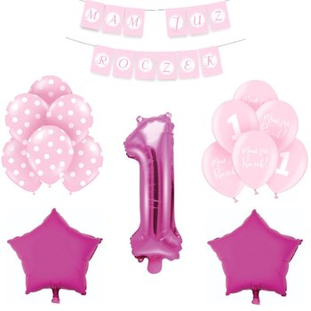 Mega zestaw balonów na roczek, różowy  - NiebieskiStolik