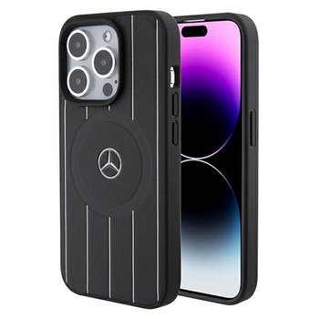 Mercedes Etui Obudowa Pokrowiec Do Iphone 15 Pro Max 6.7" Czarny/Black Hardcase Stripes Pattern Leather Magsafe - Mercedes