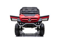 MERCEDES UNIMOG 4X4 PŁYNNY START, KOŁA EVA,12V 14Ah, SKÓRA  Czerwony  Samochód elektryczny dla dzieci