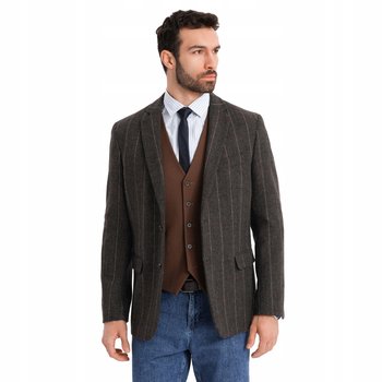 Męska elegancka marynarka w kratkę wełną grafitowa V3 OM-BLZB-0137 r. S - Ombre