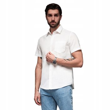 Męska koszula krótki rękaw codzienna złamana biel Ombre OM-SHSS-0167 V1 S - Ombre