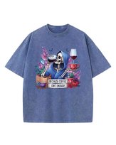 Męska koszulka oversize Coffee isn't Enough - efekt sprania Niebieska 3XL