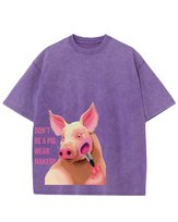 Męska koszulka oversize Don't be a Pig - efekt sprania Fioletowa XL
