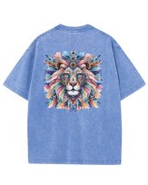 Męska koszulka oversize efekt sprania Artystyczny Kolorowy Lew Błękitna 3XL