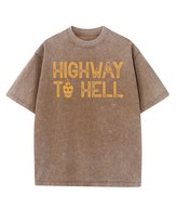 Męska koszulka oversize efekt sprania Autostrada do Piekła Brązowa L