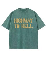 Męska koszulka oversize efekt sprania Autostrada do Piekła Zielona M