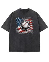 Męska koszulka oversize efekt sprania Baseball Flaga USA Czarna M