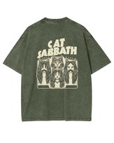 Męska koszulka oversize efekt sprania Cat Sabbath Parodia Khaki M