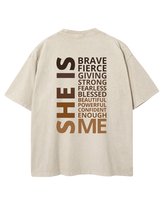 Męska koszulka oversize efekt sprania Cechy Cudownej Kobiety Beżowa M