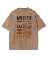 Męska koszulka oversize efekt sprania Cechy Cudownej Kobiety Brązowa M